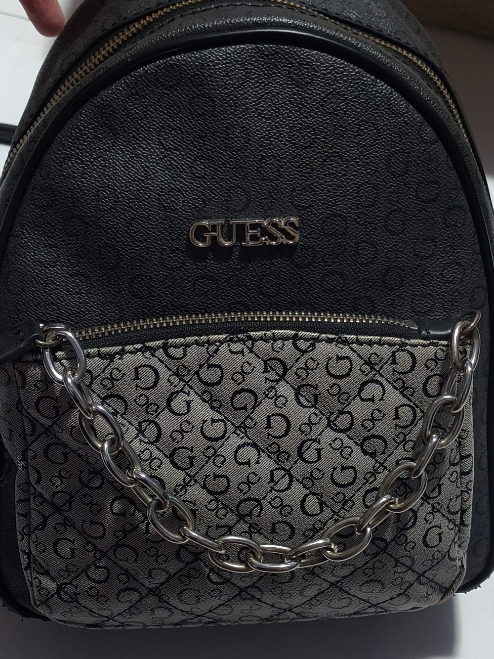 GUESS Black Textured Mini Backpack CHAIN
